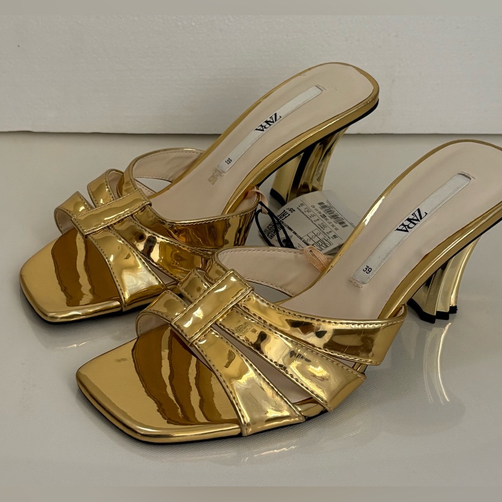 Zara Shimmering Gold Strappy Sandals